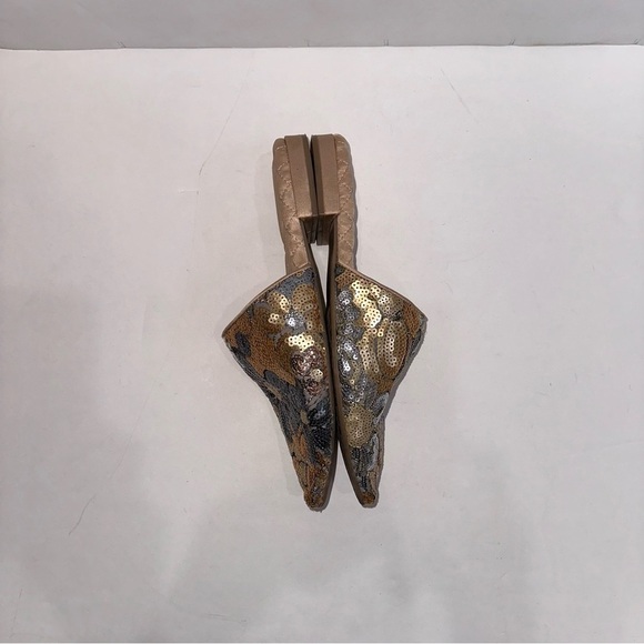 Birdies The Dove In Petal Gold and Silver Sequin Sparkly Pointed Toe Mules Sz 7 - Picture 3 of 7